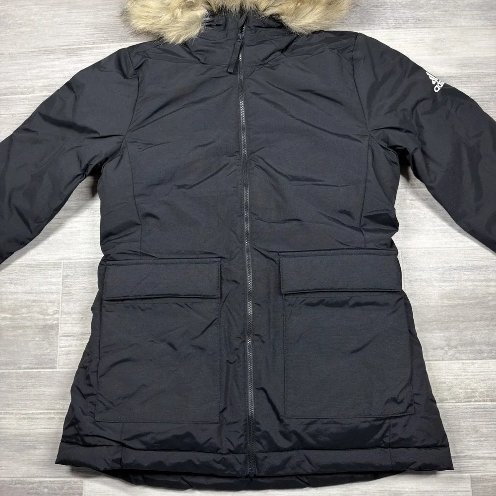 Women's Adidas Faux Fur Hooded Parka Insulated Waterproof Warm Black Small New